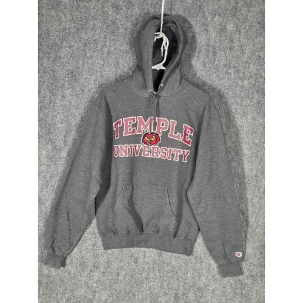 Champion Temple University Owls Hoodie Mens Small Gray Eco Authentic Sweatshirt